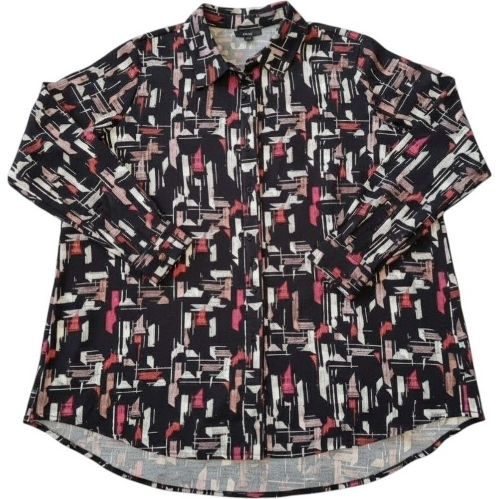 Alfani Womens‎ XL Abstract Geometric Print Button Down Blouse Black Pink White